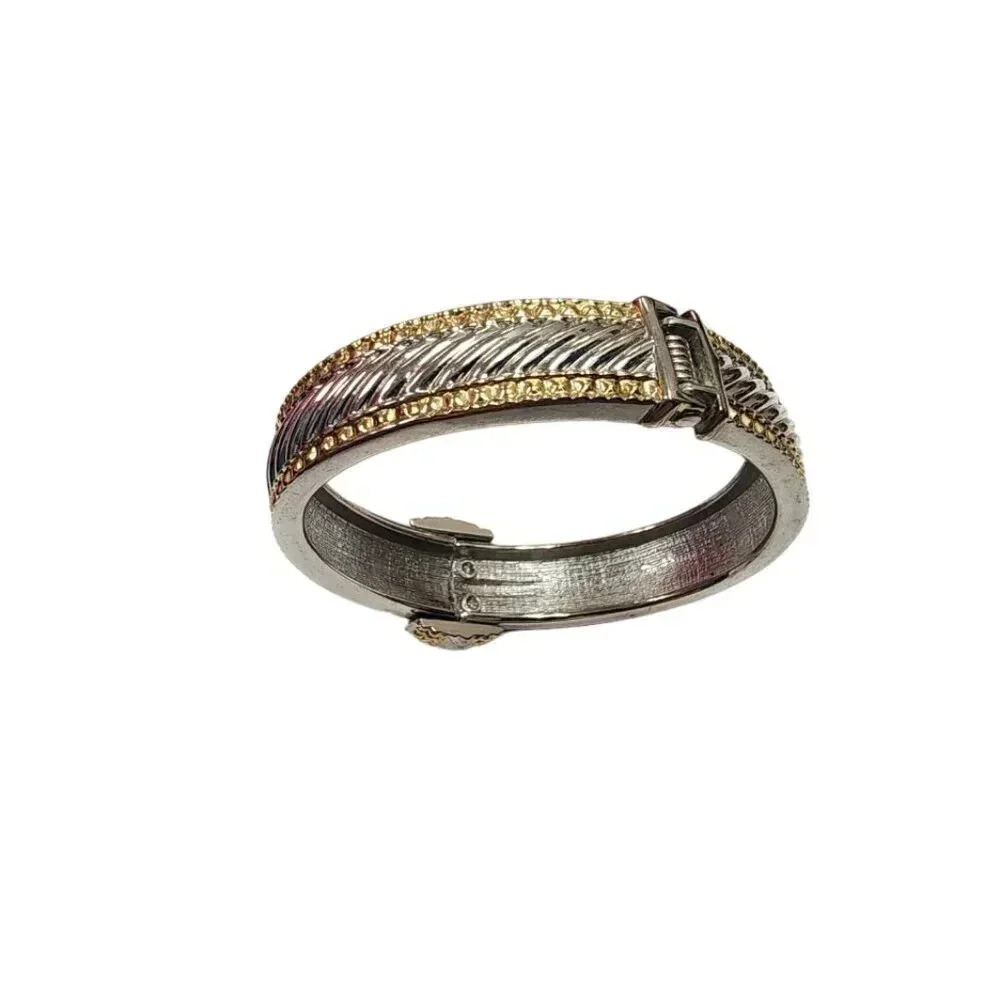 Vintage Spiral Hinged Engraved Hinged Bangle Bracelet Silver Tone - Picture 2 of 4
